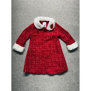 Bebe‎ Kids Toddler 24M Red Plaid Tweed Coat Faux Fur Collar Cuffs Holiday